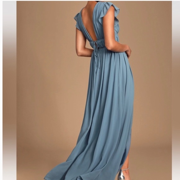 Lulu's I'm All Yours Slate Blue Ruffled Maxi Dress - Picture 2 of 4